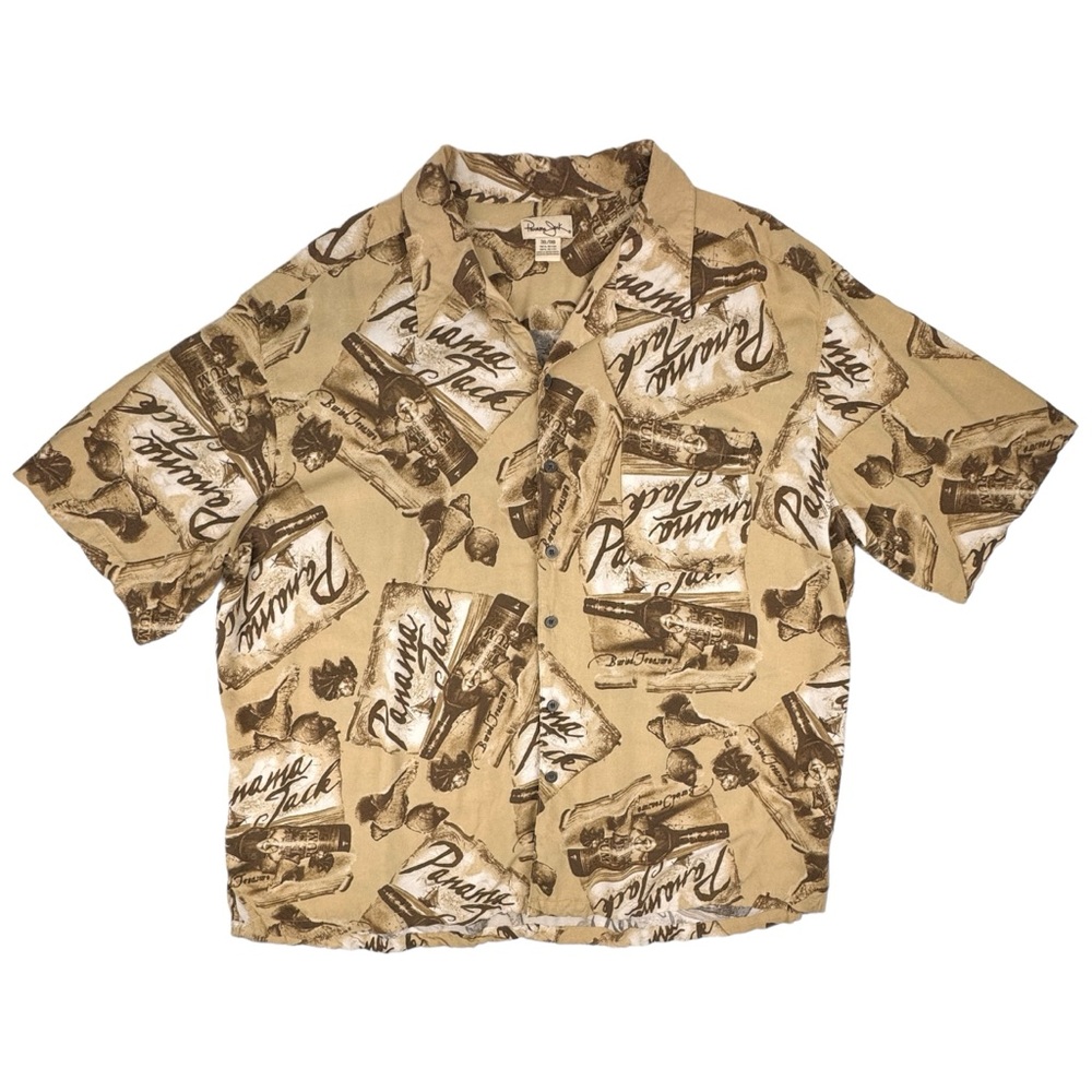 Panama Jack 3XL Aloha Hawaiian Shirt Tan Brown Rum Buried Treasure Ship SeaShell